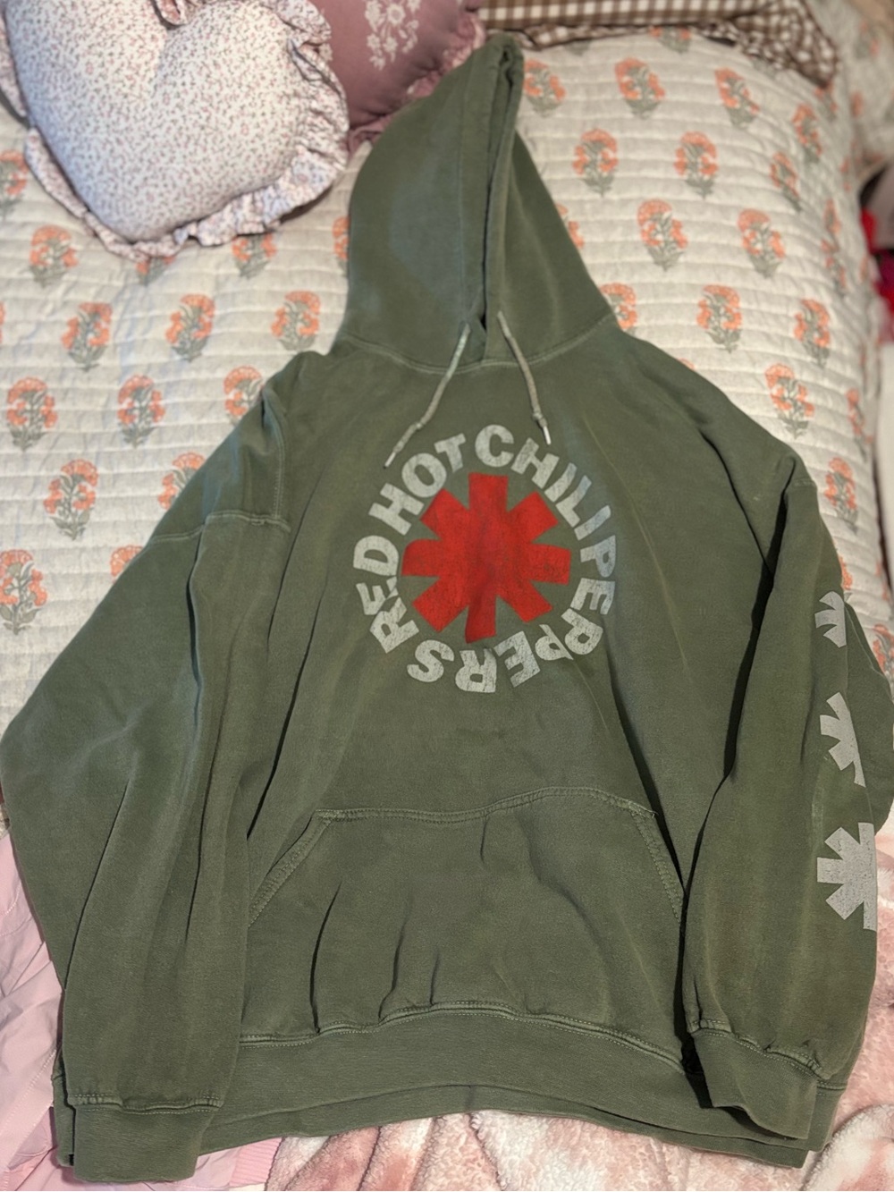 Urban Outfitters Red Hot Chili Peppers Olive Green Pullover Hoodie